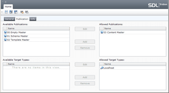 Publication Target publication settings tab